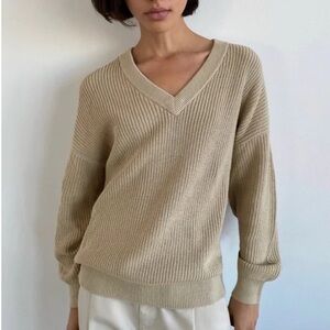 Aritzia Beige V-Neck Sweater